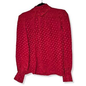 ⚡️Vintage Oleg Cassini 6 Red Silk Back Button Long Sleeve Mock Neck Blouse